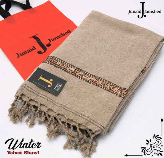 Luxurious Embroidered Velvet Shawl - 1 Piece in Elegant Beige